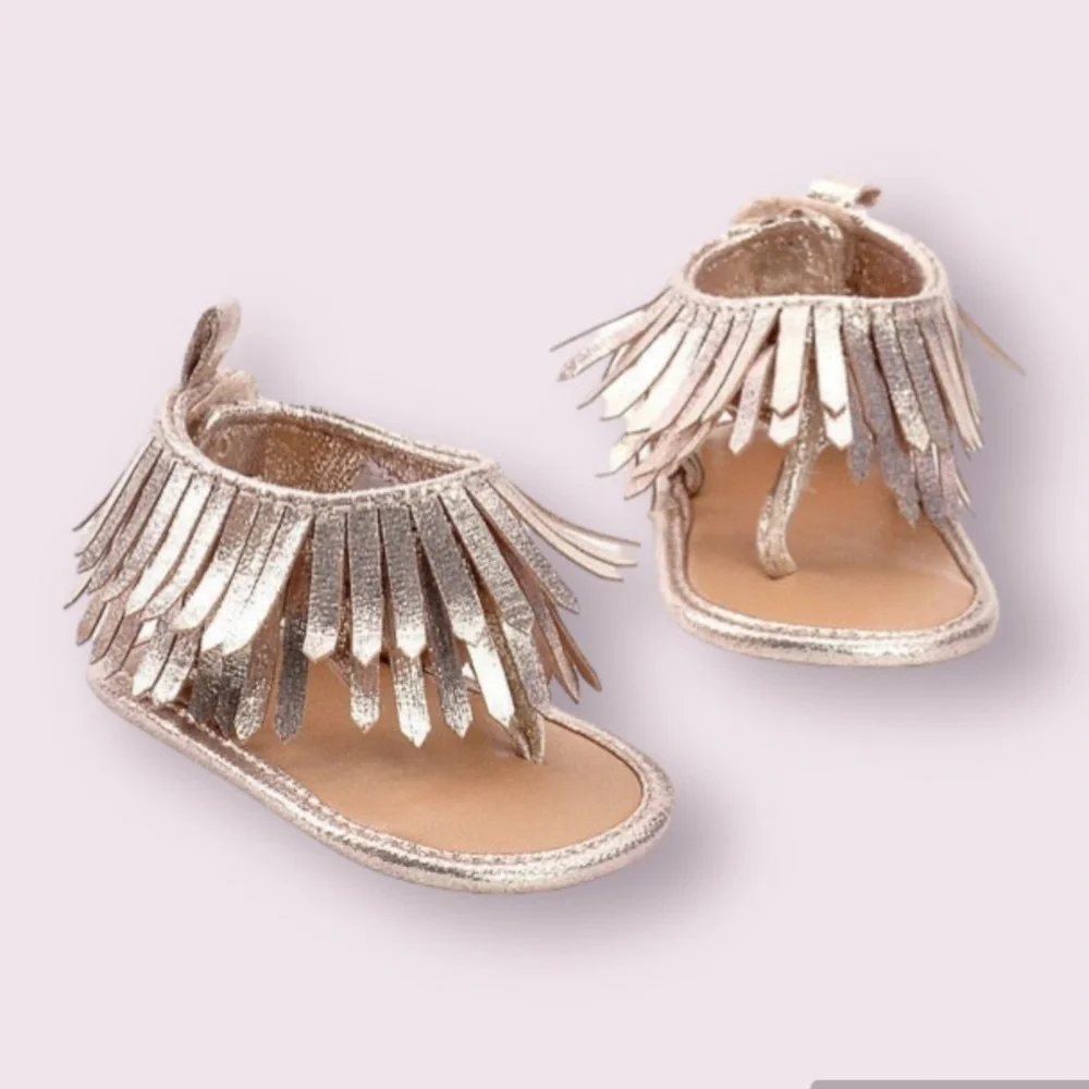 Rising Star Gold Metallic Fringe Boho Sandal